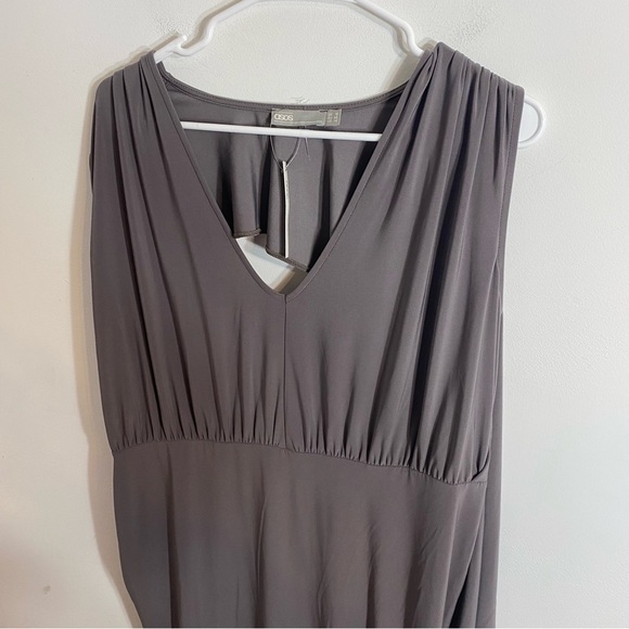ASOS Curve Gray Dress Sz 14 Open Back V-neck Sleeveless Midi - Picture 3 of 5